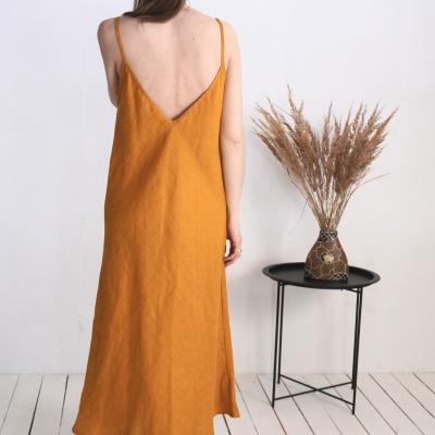 Robe longue en lin à dos en V YAMUNA