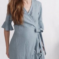 Robe longue portefeuille en lin à volants BRAZOS
