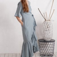 Robe longue portefeuille en lin à volants BRAZOS