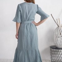 Robe longue portefeuille en lin à volants BRAZOS