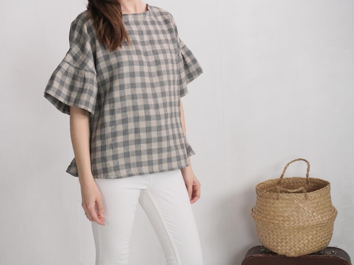 Blouse ample en lin à manches volantées EUPHRATES