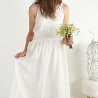 Robe de mariée longue en lin à bretelles et fronces ZAMBEZI