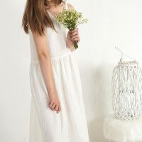 Robe de mariée longue en lin à bretelles et fronces ZAMBEZI
