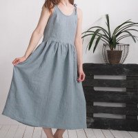 Robe de mariée longue en lin à bretelles et fronces ZAMBEZI
