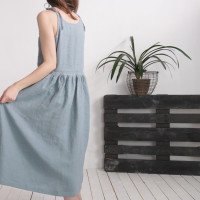 Robe de mariée longue en lin à bretelles et fronces ZAMBEZI
