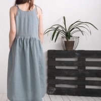 Robe de mariée longue en lin à bretelles et fronces ZAMBEZI