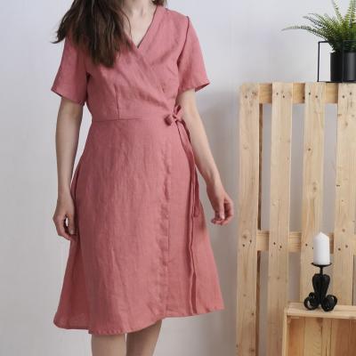 Robe de demoiselle d’honneur midi portefeuille en lin MISSOURI