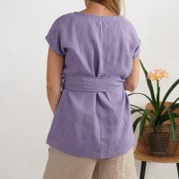 Blouse longue de grossesse en lin à ceinture SHEBELLE