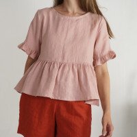 Blouse courte en lin à volants RIO
