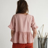 Blouse courte en lin à volants RIO