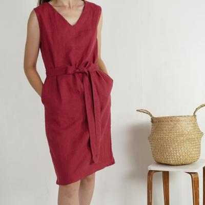 Robe en lin sans manches à col V et ceinture FRASER