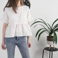 Blouse courte en lin à volants RIO