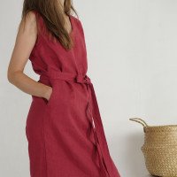 Robe en lin sans manches à col V et ceinture FRASER