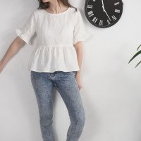 Blouse courte en lin à volants RIO
