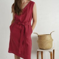 Robe en lin sans manches à col V et ceinture FRASER