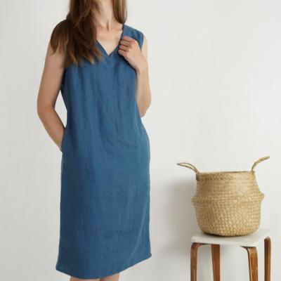 Robe midi en lin sans manches à col V JURUENA