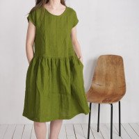Robe midi en lin à taille froncée YUKON