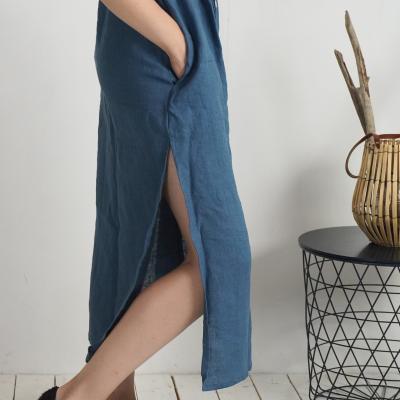 Robe chemise longue en lin à fentes HELMAND