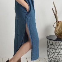Robe chemise longue en lin à fentes HELMAND