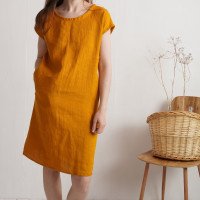 Robe midi en lin à manches courtes SEINE