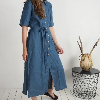 Robe chemise longue en lin à fentes HELMAND