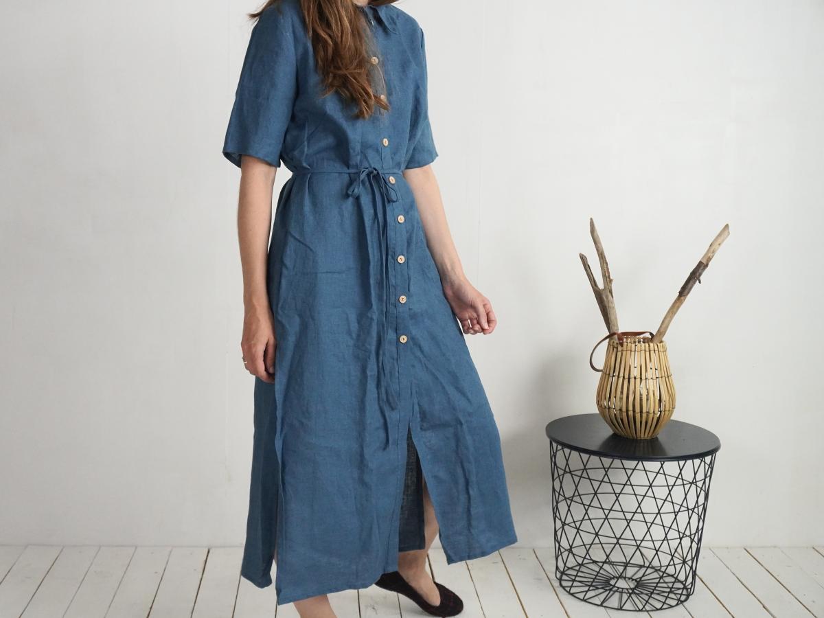 Robe chemise longue en lin à fentes HELMAND