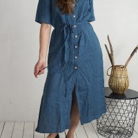 Robe chemise longue en lin à fentes HELMAND