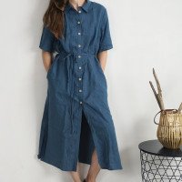 Robe chemise longue en lin à fentes HELMAND