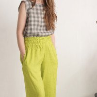 Pantalon large en lin à taille haute COOPER