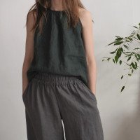 Pantalon large en lin à taille haute COOPER