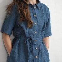 Robe chemise longue en lin à fentes HELMAND