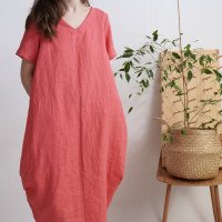 Robe boule ample en lin à col V BELAYA
