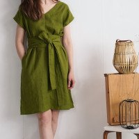 Robe de demoiselle d’honneur ample en lin à col V et liens PARAGUAY