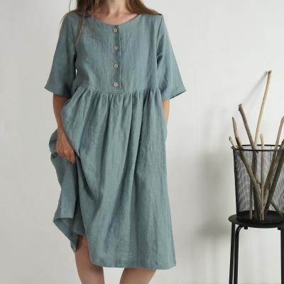 Robe midi ample d’allaitement en lin boutonnée OTTAWA