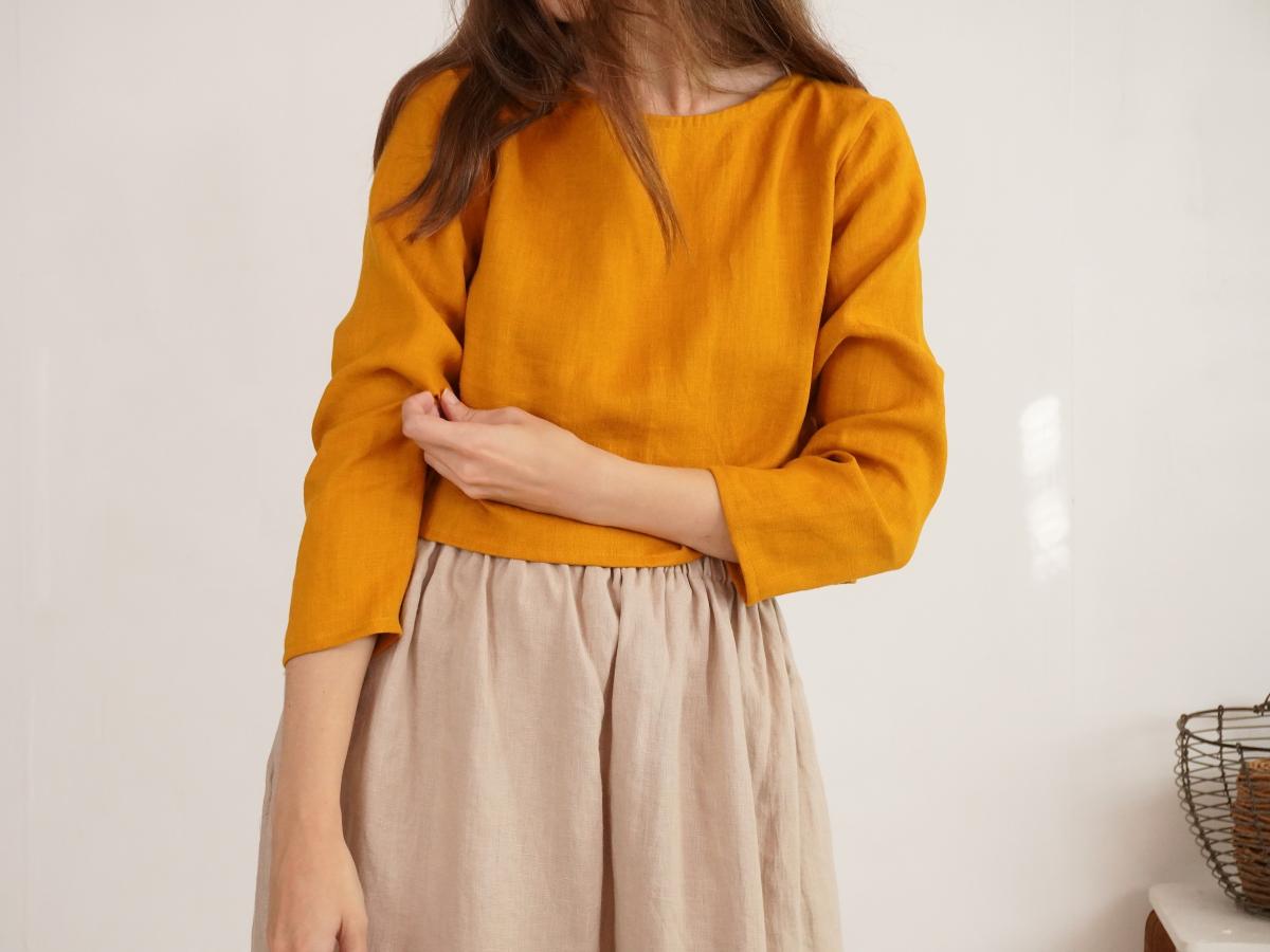 Blouse courte en lin à manches longues GODAVARI