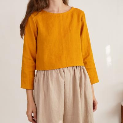 Blouse courte en lin à manches longues GODAVARI