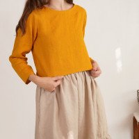 Blouse courte en lin à manches longues GODAVARI