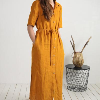 Robe chemise longue en lin à fentes HELMAND
