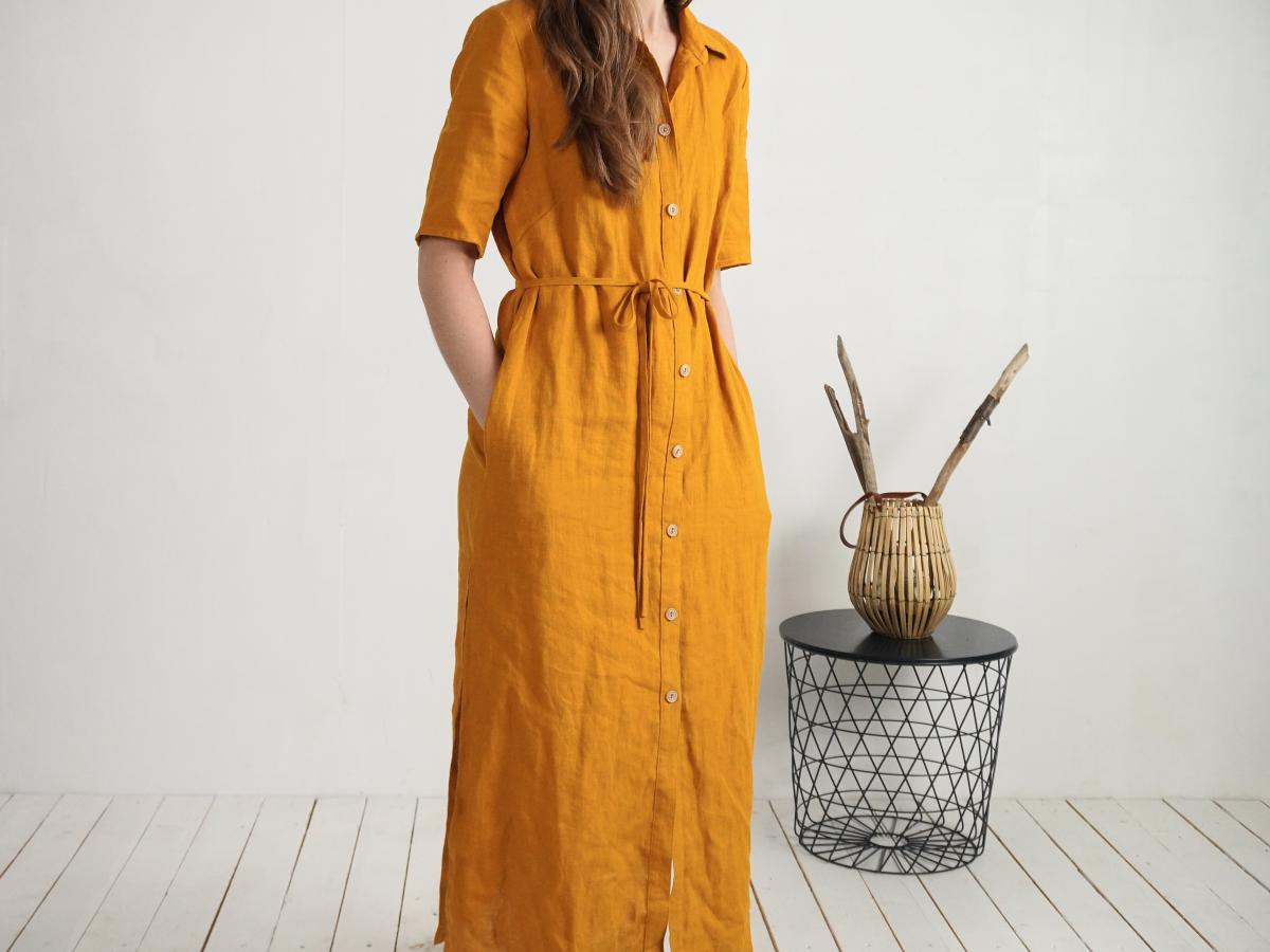 Robe chemise longue en lin à fentes HELMAND