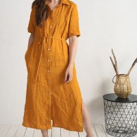 Robe chemise longue en lin à fentes HELMAND