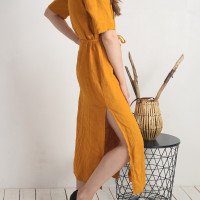 Robe chemise longue en lin à fentes HELMAND