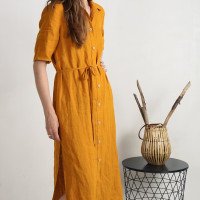 Robe chemise longue en lin à fentes HELMAND