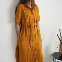 Robe chemise longue en lin à fentes HELMAND