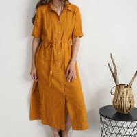 Robe chemise longue en lin à fentes HELMAND