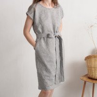 Robe midi en lin à ceinture SENEGAL