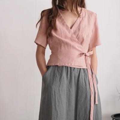 Blouse cache-cœur courte en lin CHURC