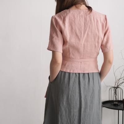 Blouse cache-cœur courte en lin CHURC