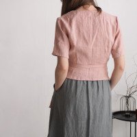 Blouse cache-cœur courte en lin CHURC