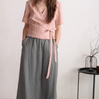 Blouse cache-cœur courte en lin CHURC