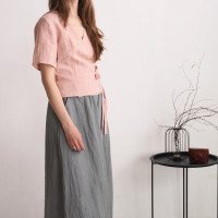 Blouse cache-cœur courte en lin CHURC